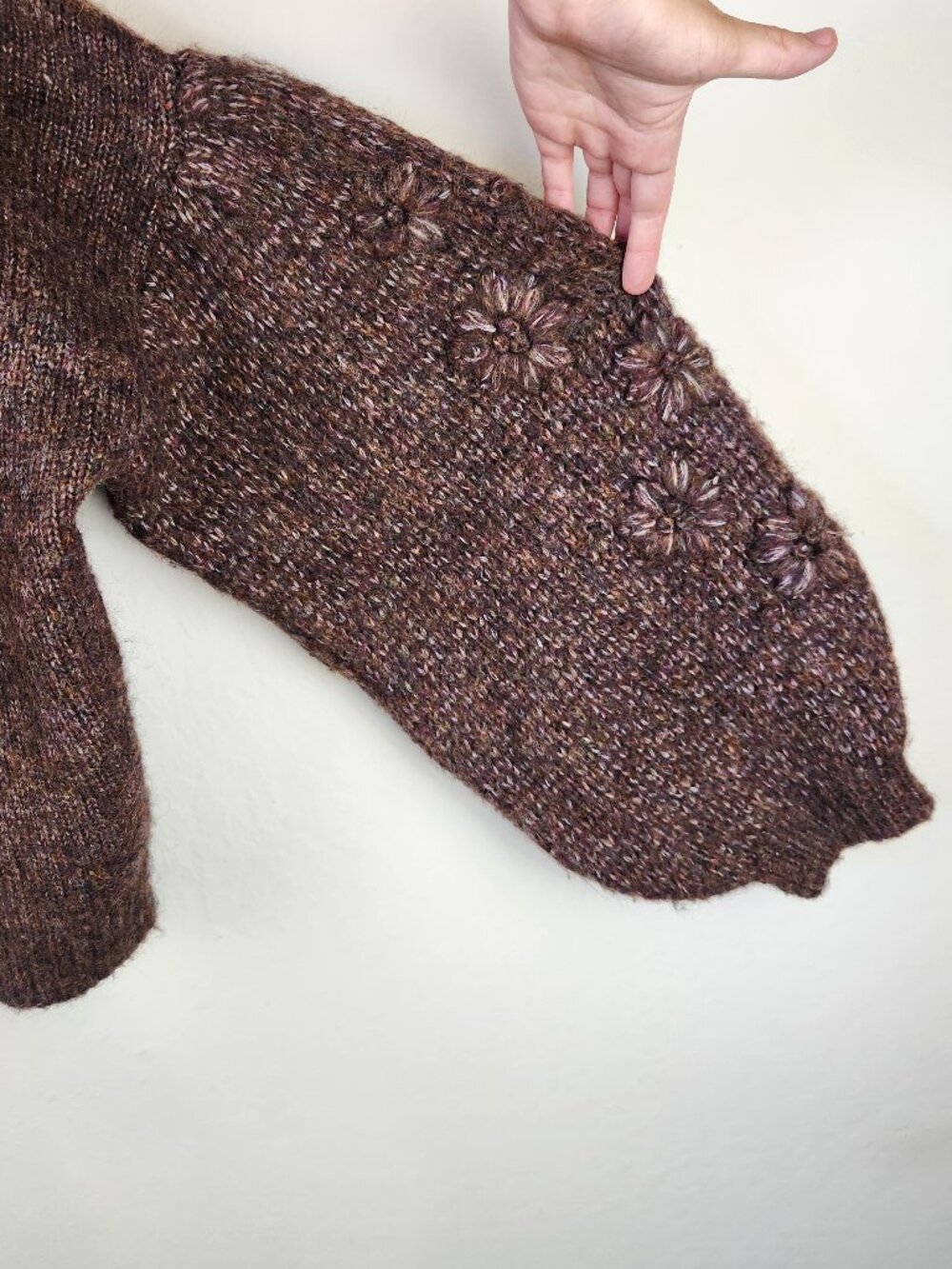 dRA Anthropologie Cynthia Floral Wool Blend Puff Sleeve Sweater Brown sz L - Picture 5 of 10